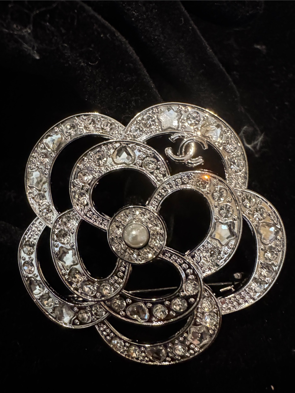 Silver Camellia CHanel Bling  Broach